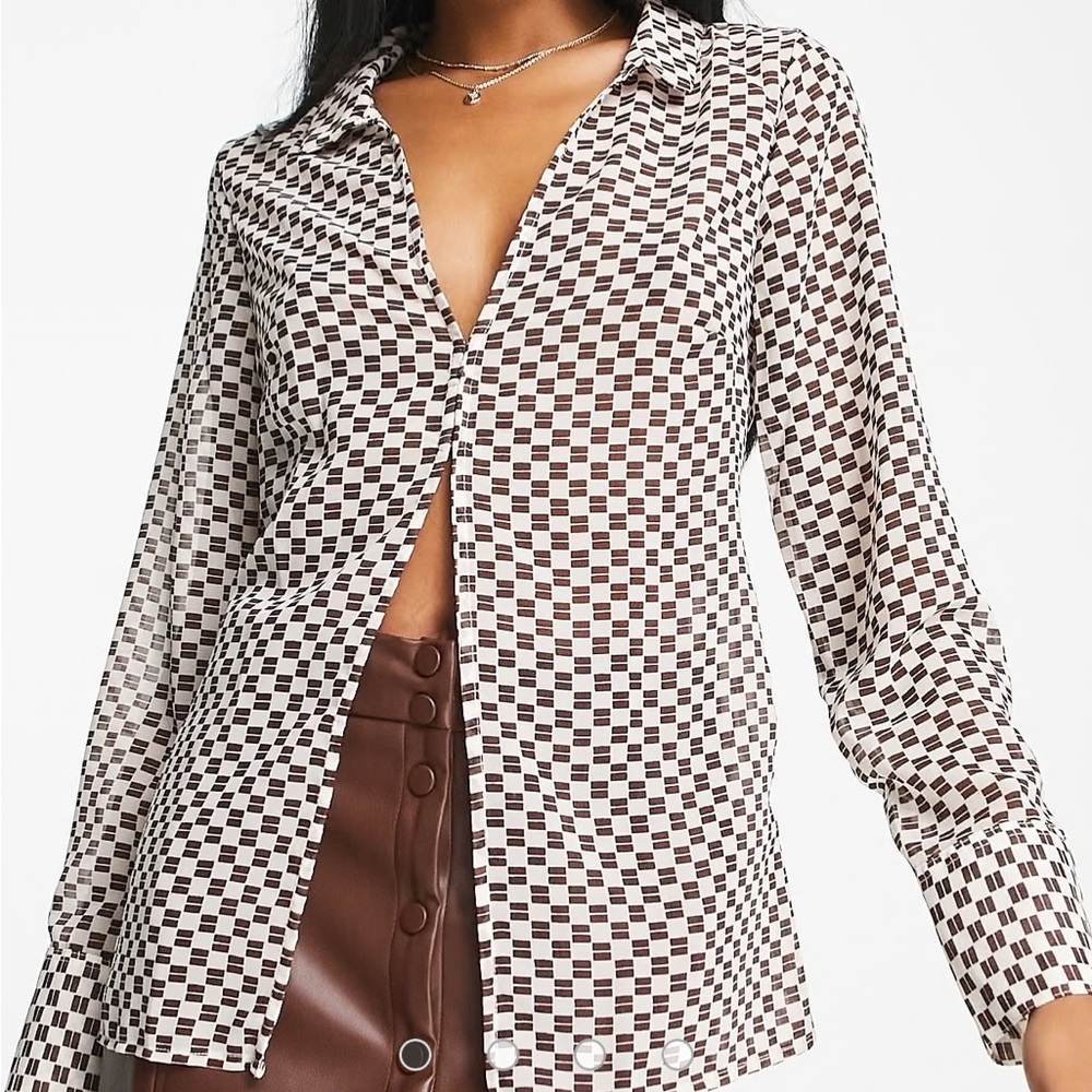 NWT Abercrombie & Fitch sheer shirt in brown checkerboard